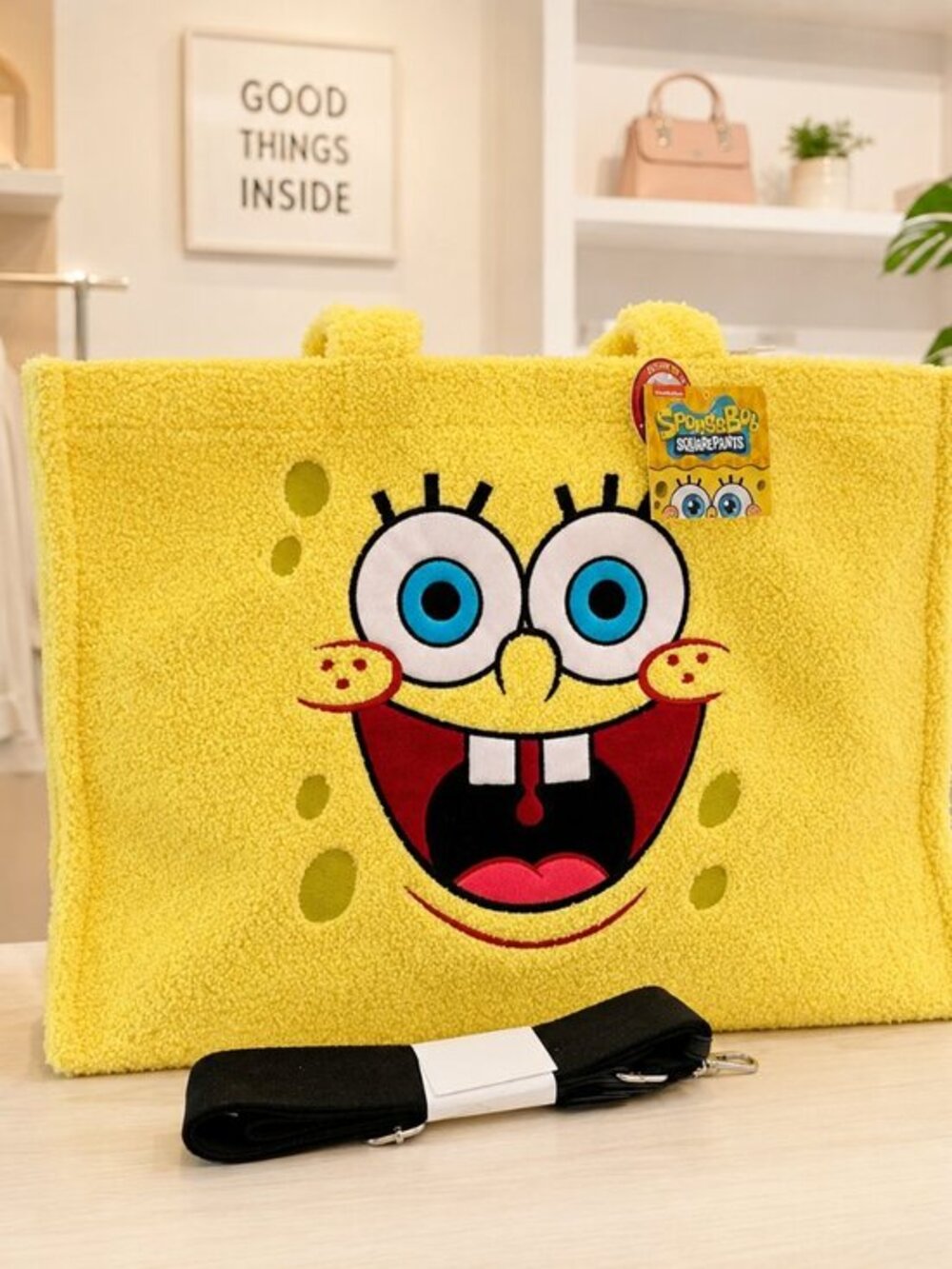 SpongeBob SquarePants Rare XL Fuzzy Weekender Tote Bag w/ Shoulder Strap NWT